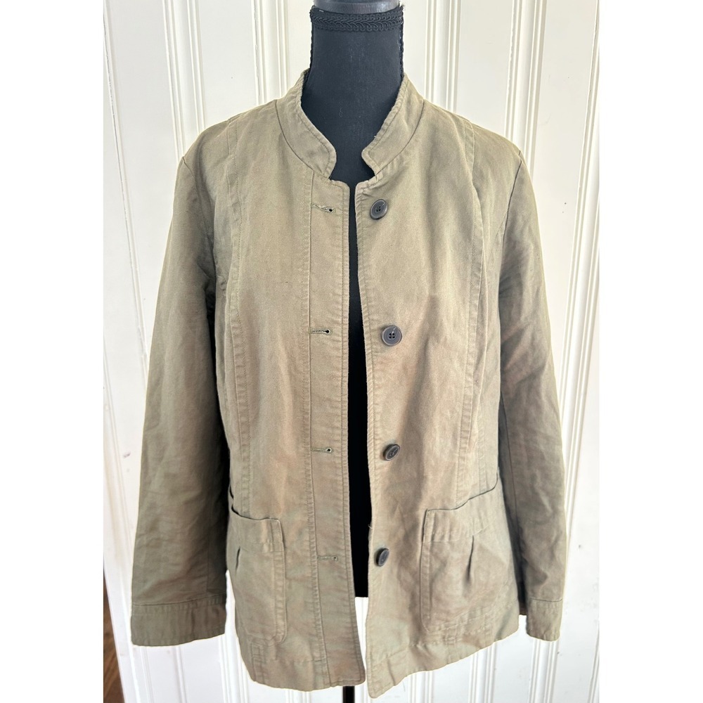 Coldwater Creek Women 8 Olive Green Spring Utility Field Jacket Button Earthy